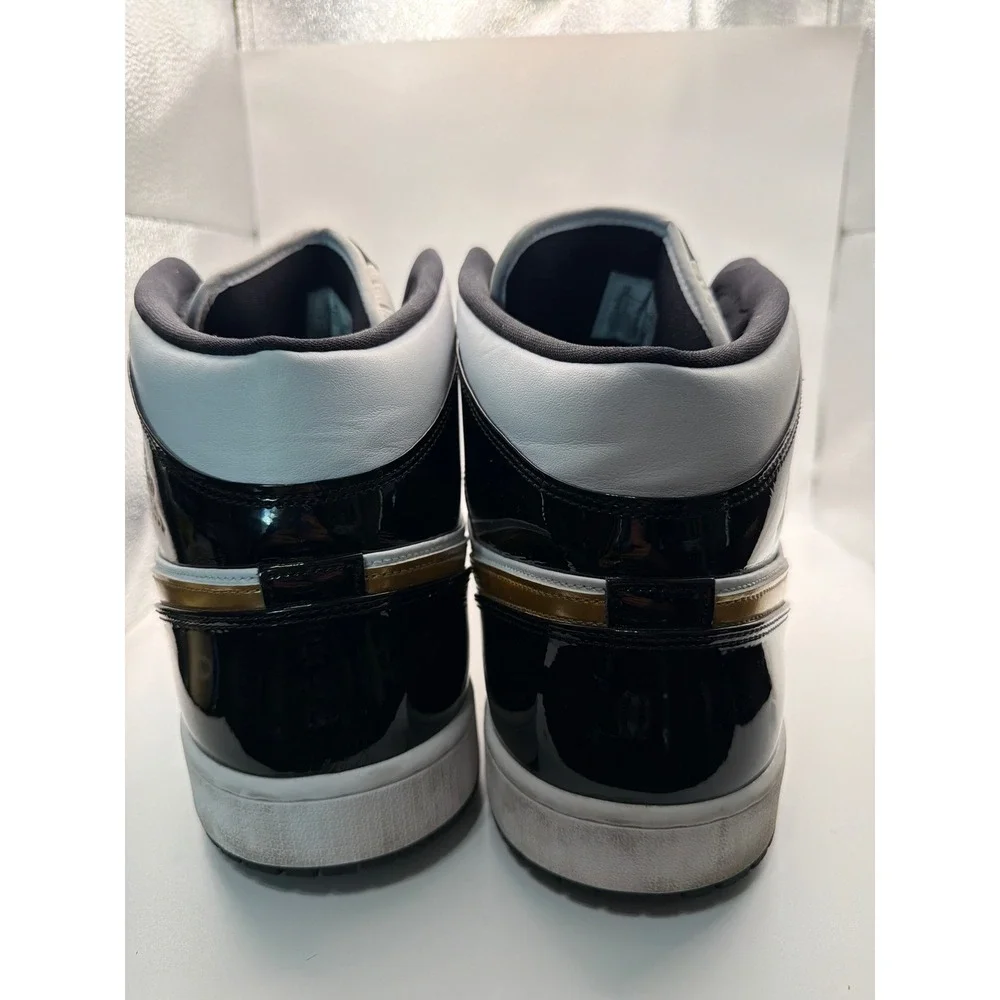 Jordan 1 Mid White Black Metallic Gold Patent Leather Sneakers SIZE 18